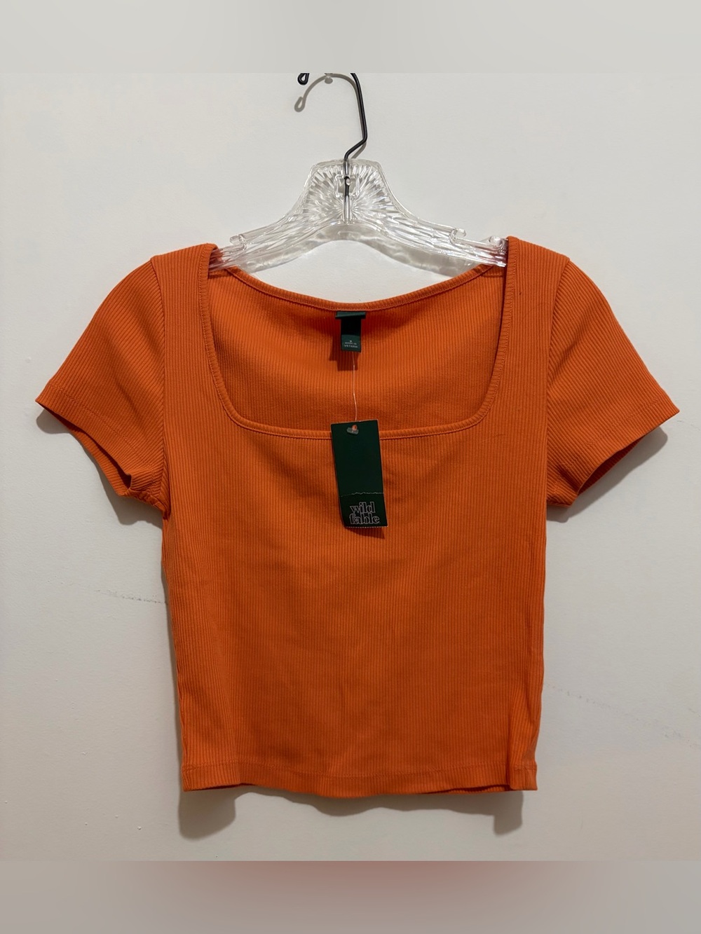 Wild Fable Wood Lily Orange Ribbed Square Neck Crop Womens Top Size S NWT